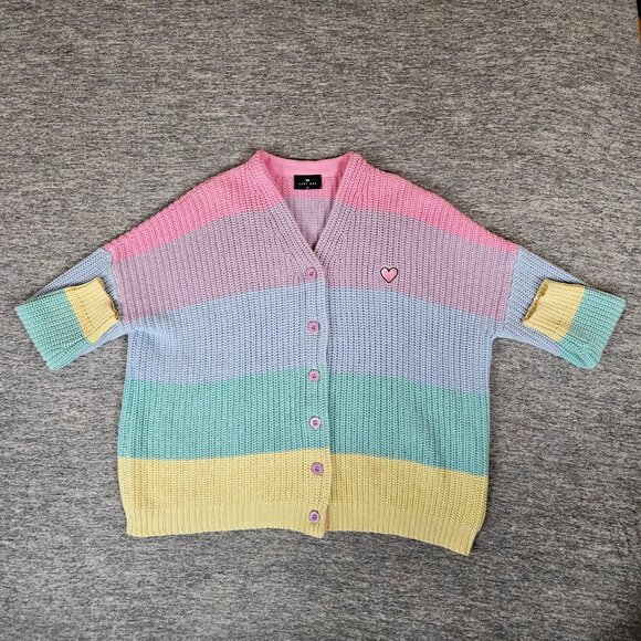 Lazy Oaf Rainbow Pastel Stripe Cardigan One Size Oversized Slightly Used - Picture 3 of 11